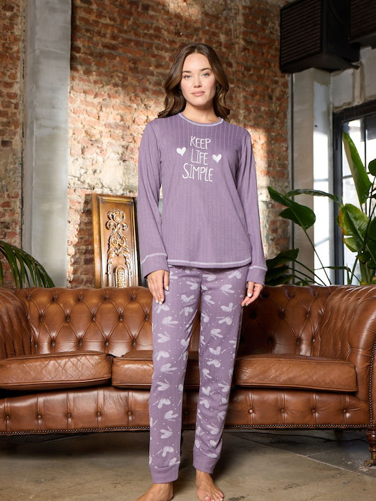 Modalove Winter Damen Pyjama-Set Purple