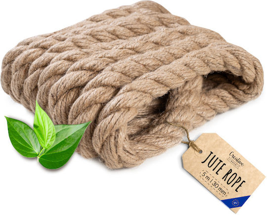 Creative Deco Lina Jute 5m Length 30mm Thickness Strong Durable Rope Twisted Natural Brown Color Ideal Garden Interior Decoration Art Projects Crafts