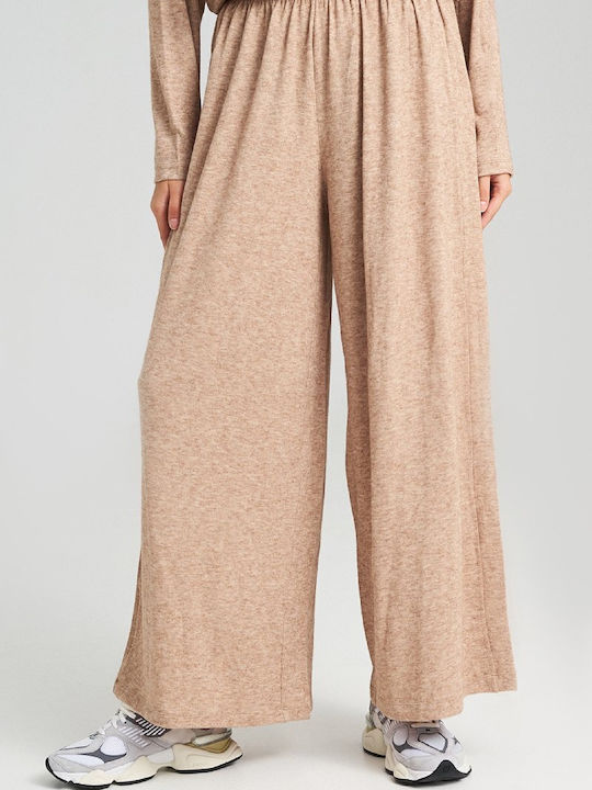 Collectiva Noir Women's Fabric Trousers Relaxed Fit Brown