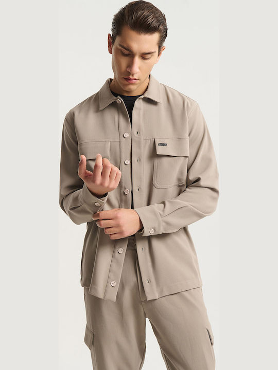 Overshirt Mânecă Lungă În Linie Regular Fit Bej
