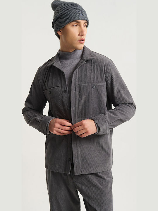 Long Sleeve Corduroy Overshirt in Regular Fit Gray