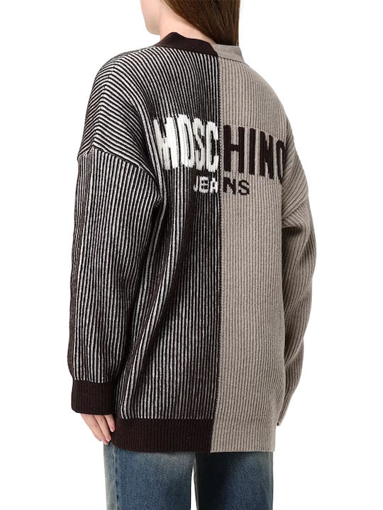 Moschino Μακριά Γυναικεία Πλεκτή Ζακέτα Καφέ-μπεζ