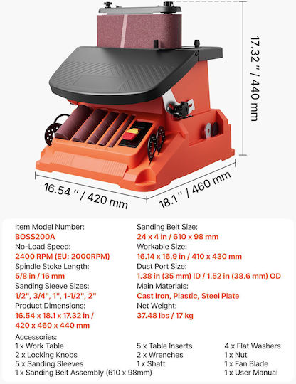 Vevor Slefuitor Orizontal Multifuncțional 2000rpm Suprafață de Lucru 420x460x440 Mm Zzsgjtszzsd2oc7kr001v2