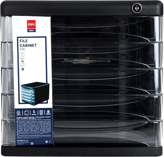 Deli Plastic Desktop Drawer with Lock 36x26x27cm Black