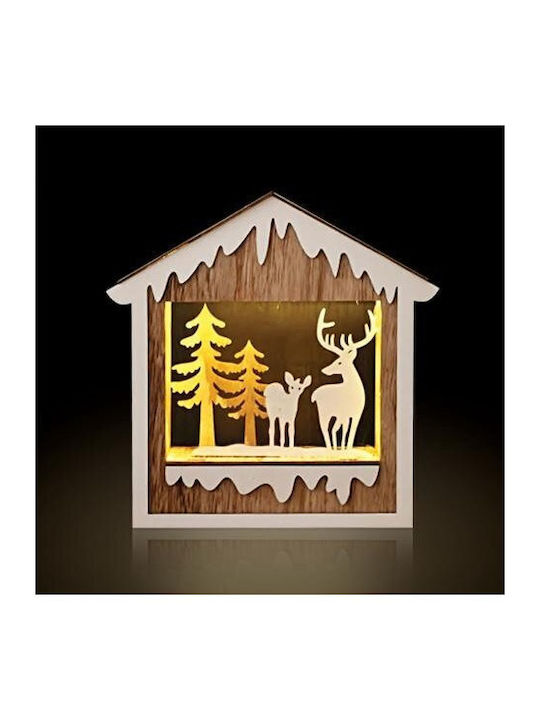 Panafan Illuminated Christmas Wooden Figure Manger Brown Height 24cm Joylight