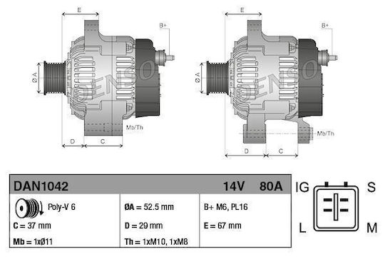 Alternator Toyota Auris Nre15 Zze15 Ade15 Zre15 Nde15 Denso Dan1042