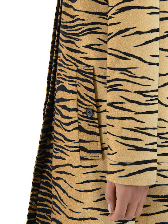 Damenmäntel Leopard Schwarz-Beige mit Knöpfen