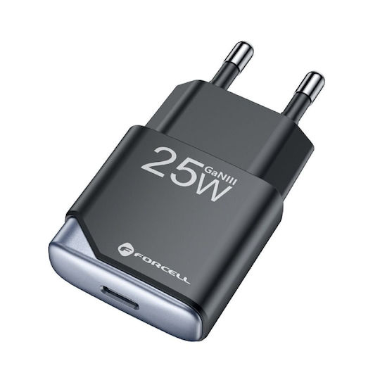 Forcell Charger Without Cable GaN with USB-C Port 25W Power Delivery / Quick Charge 4.0 Blacks (F-Energy Ultra Slim)