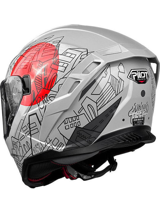 Pilot Corsair SV Grey Gloss Motorradhelm Volles Gesicht ECE 22.06 1550gr mit Pinlock und Sonnenblende