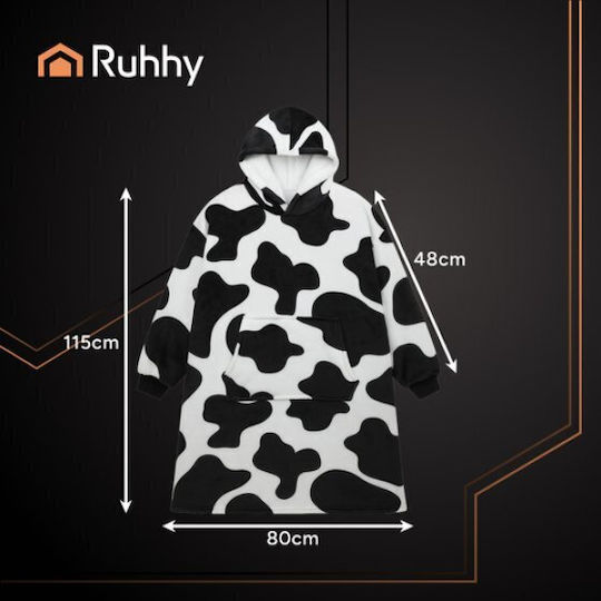 Ruhhy Furry Blanket with Sleeves 115x80cm Black and White 18567-0