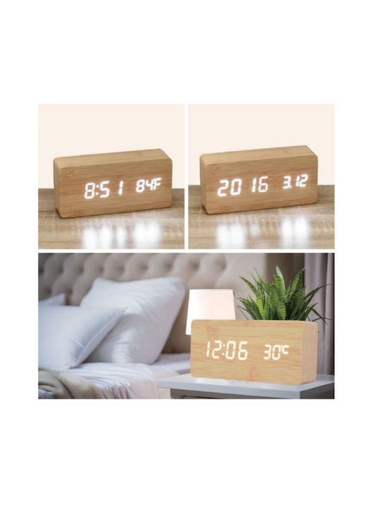 Ceas De Masă Digital Din Lemn Cu Ceas Deșteptător Bej 9099Y877Y