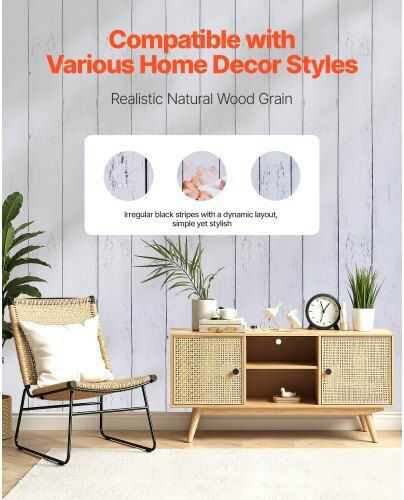 Vevor Self-Adhesive Wallpaper 45cm X 12m White Wood Texture Waterproof Bzccbzjkd404rnwrj001v0
