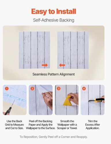 Vevor Self-Adhesive Wallpaper 45cm X 12m White Wood Texture Waterproof Bzccbzjkd404rnwrj001v0