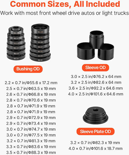 Vevor Bearing Press Set 23 Pieces Bearing Removal Tools FWD Bearing Removal Installation Front Wheel Drive Bearing Tool Slide Screw Rings Sleeve Plates Storage Case