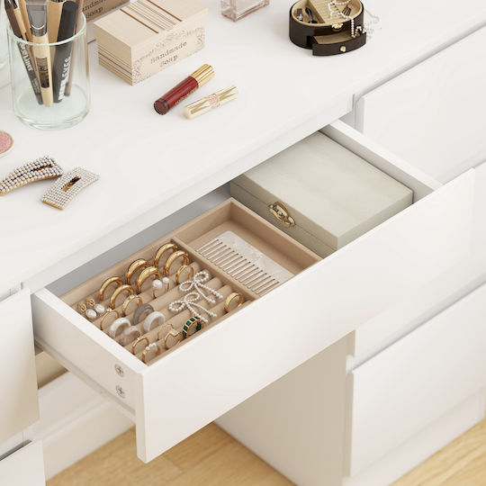 Floor-standing Wooden Bedroom Dressing Table White with Mirror & Stool 110x39.5x140cm