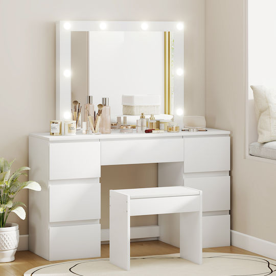 Floor-standing Wooden Bedroom Dressing Table White with Mirror & Stool 110x39.5x140cm