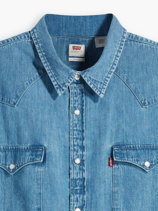 Western Long-sleeved Denim Shirt Stone Wash
