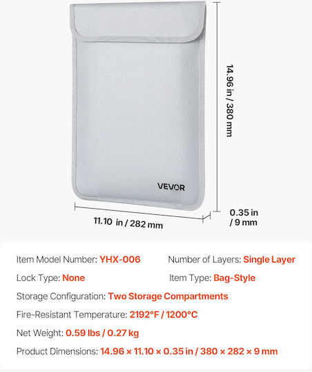 Vevor Fireproof & Waterproof Document Bag Dimensions 38 X 28.2 X 0.9 Cm Dsfhdcgkdcrqfiawt001v0