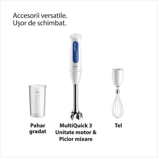 Braun MultiQuick 3 Blender de Mână cu Tijă din Inox 900W Alb