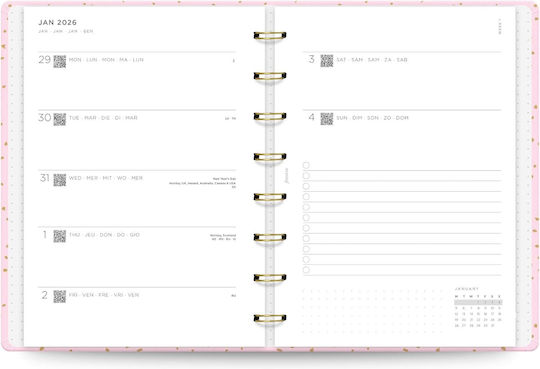 Weekly Diary 2026 Filofax A5 Confetti Pink