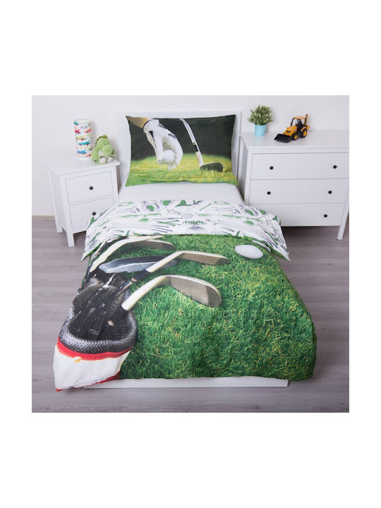 Golf Set Kids Duvet Cover Single with Pillowcase Cotton Green 140x200cm