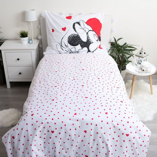 Disney Minnie Σετ Παιδική Παπλωματοθήκη Μονή με Μαξιλαροθήκη Βαμβακερή Λευκή 140x200εκ.