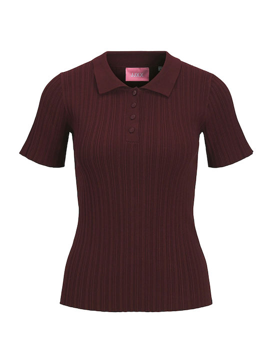 Damen Polo Bluse Kurzarm Bordeaux