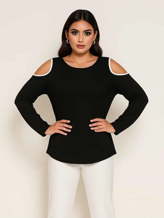 Plus Size Greek Women's Blouse with 3/4 Sleeve Black