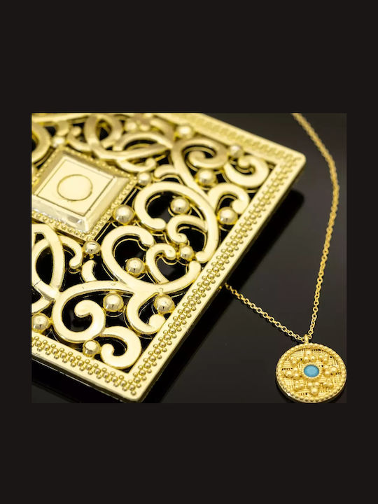 Byzantinische Halskette mit Talisman aus 14K Gold Türkis