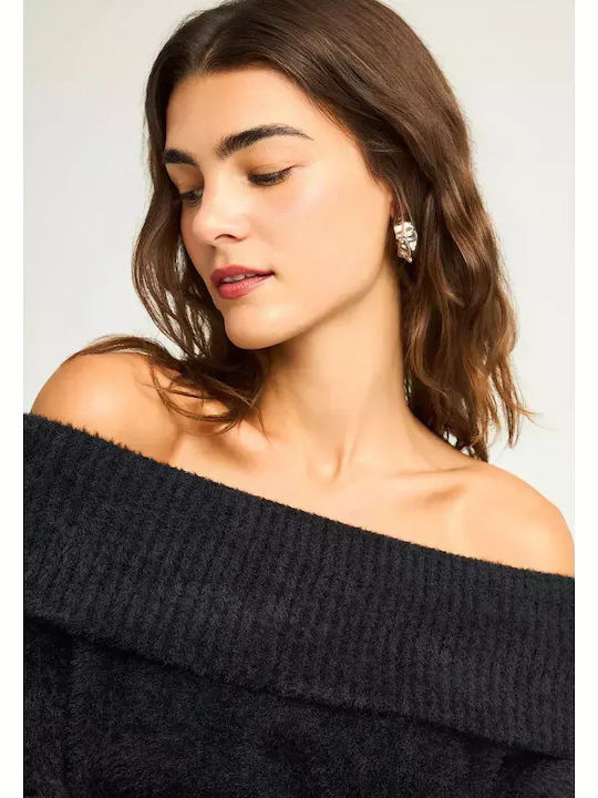 Pulover Damă Cu Guler Înalt Negru