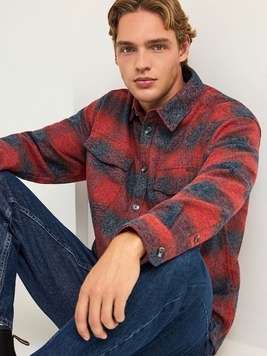 Long Sleeve Flannel Checked Red Overshirt