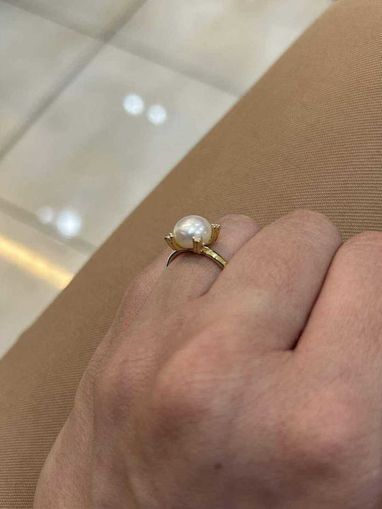 Ekan Дамски Пръстен с Перли и Диамант от Злато 18K