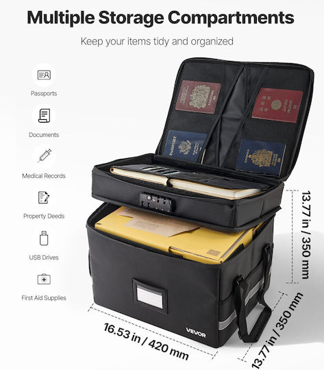 Vevor Fireproof & Waterproof Document Box 16.53x13.18x13.77 Inches Temperature Resistance Up To 1000°C Lock & Double Storage Xsfhdsczddcrclkqy001v0