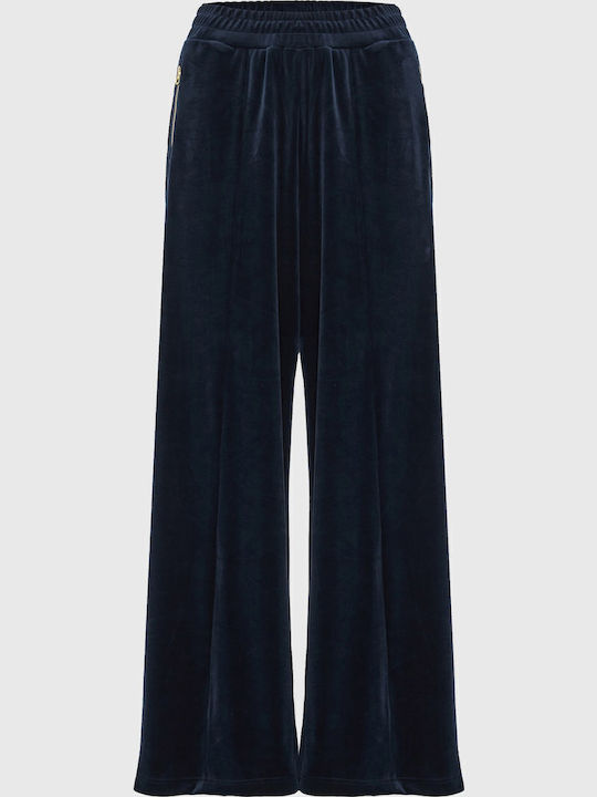Women's High-waisted Fabric Trousers with Elastic in Relaxed Fit Midnight Blue