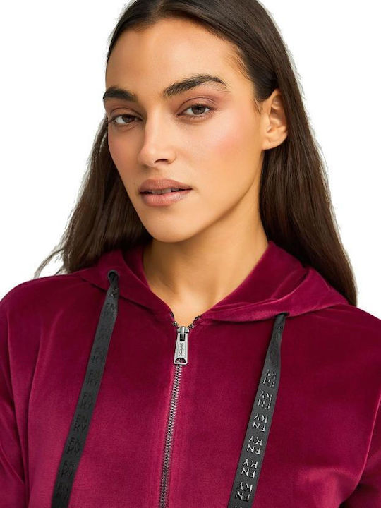 Women's Sweatshirt Jacket Hooded Sangria Burgundy