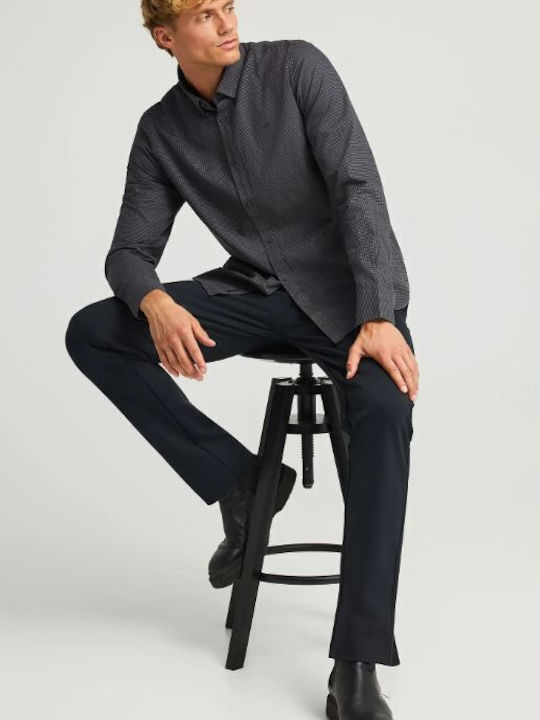 Long-sleeved Cotton Shirt Checked Gray