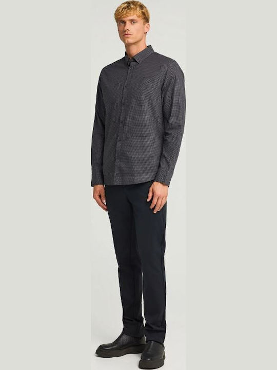 Long-sleeved Cotton Shirt Checked Gray