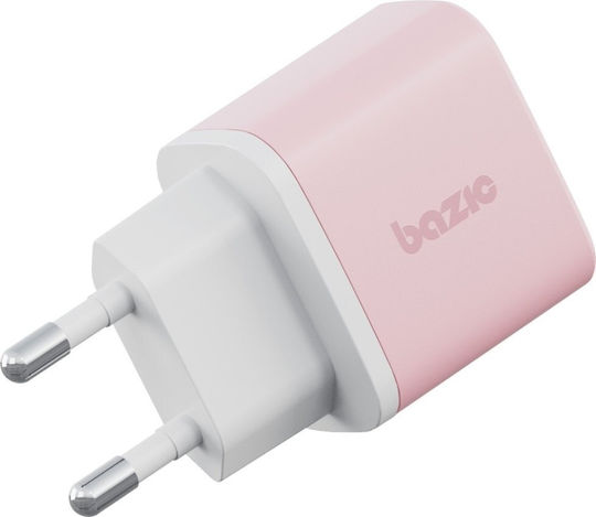 Bazic Φορτιστής GaN με Θύρα USB-A και Θύρα USB-C και Καλώδιο USB-C - USB-C 35W Power Delivery / Quick Charge 3.0 Ροζ (Goport Velox Kit)