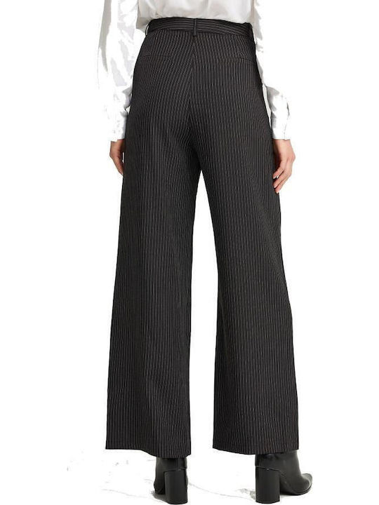 Women's Fabric Trousers Regular Fit Striped Black