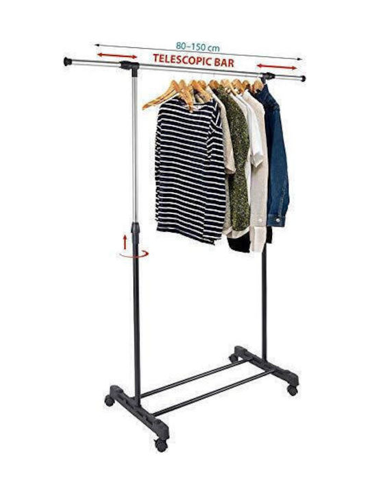 Bakaji Wheeled Floor Garment Rack made of Metal Black 89x41x93cm