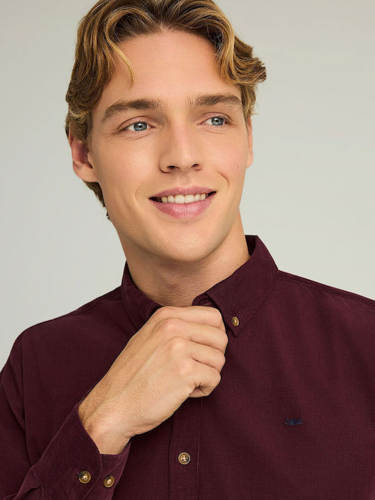 Long-sleeved Corduroy Shirt Burgundy