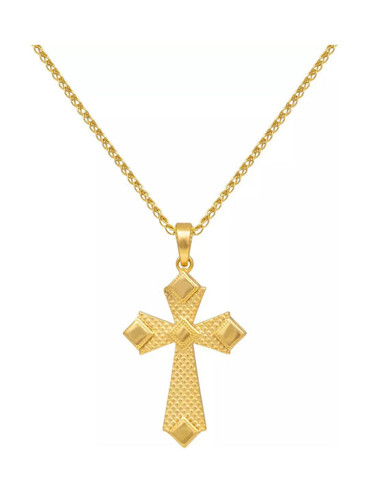 Women's Gold Byzantine Cross 14K Double Sided with Chain
