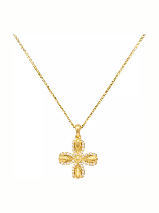 Women's Gold Byzantine Cross 14K Double Sided with Chain