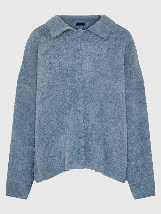 Fleece Γυναικεία Ζακέτα με Κουμπιά σε Μπλε Χρώμα