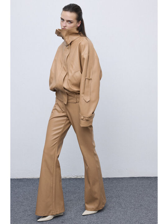 Women's High-waisted Fabric Trousers Flared Camel