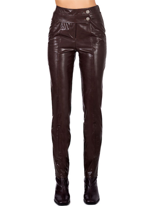 Women's Fabric Trousers with Elastic Brown