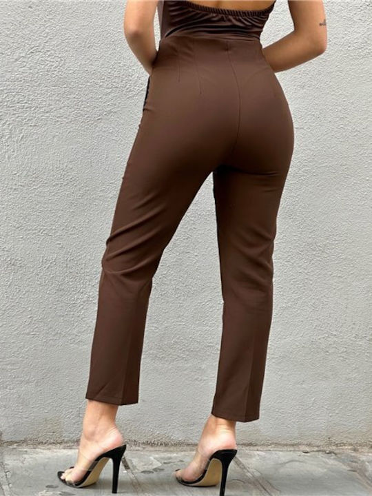 Women's High-waisted Fabric Trousers Brown