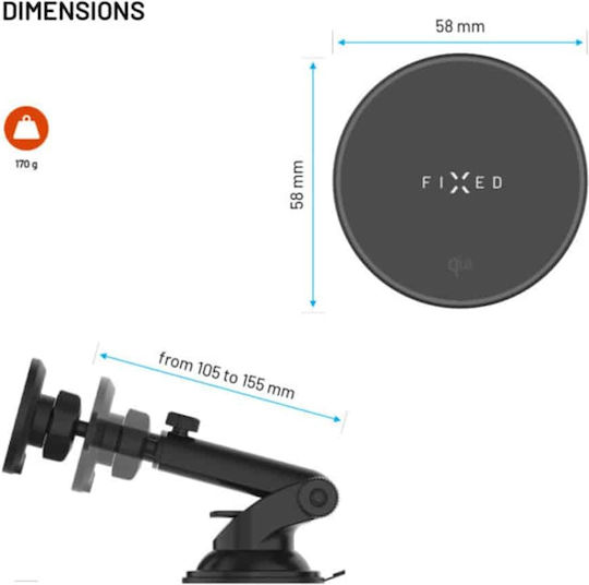 Fixed Car Mobile Mount with Magnet & Wireless Charging Black