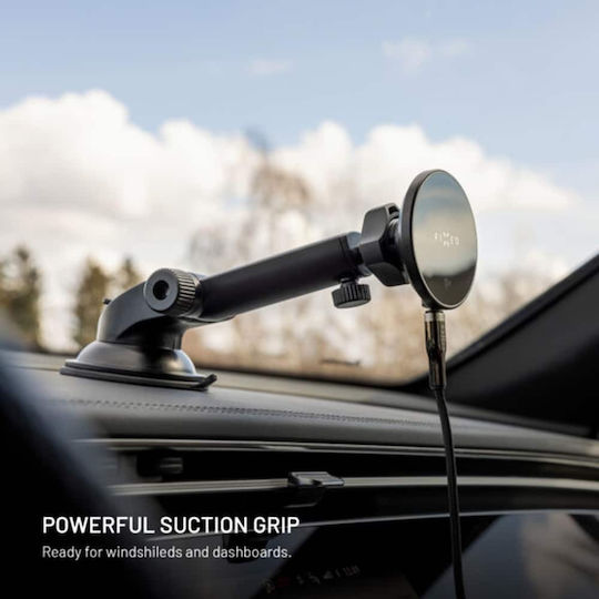 Fixed Car Mobile Mount with Magnet & Wireless Charging Black