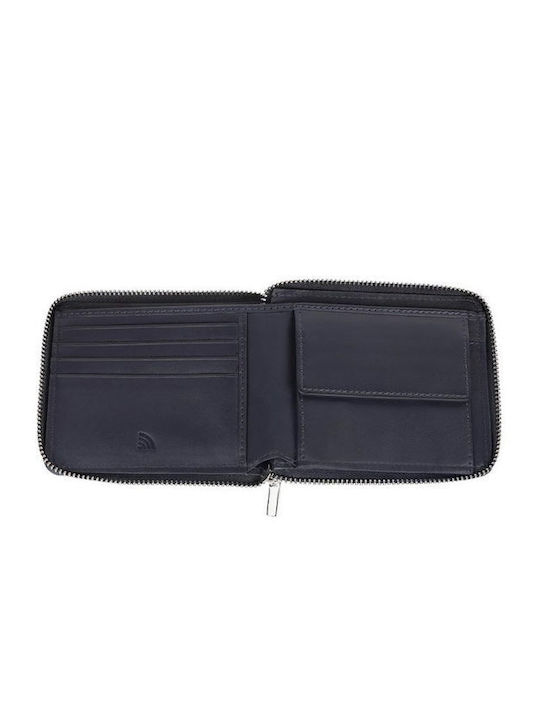 Leather Men's Wallet Classic with RFID Blue